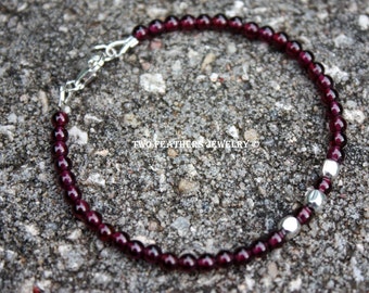 Garnet Bracelet - Garnet And Sterling Silver Bracelet - January Birthstone Bracelet - 2nd Anniversary Gift - Two Feathers Jewelry