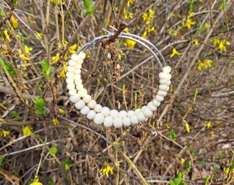 Bone Hoop Earrings - Huge Hoops - Beaded Bone Hoops - Natural Bone Hoops - Extra Large Hoops - Beaded Earrings - Two Feathers Jewelry