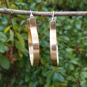 Large Brass Hoop Earrings Sterling Silver Ear Wires Flat Brass Hoops 2 Inch Hoops Gold Hoops Big Earrings Two Feathers Jewelry image 5