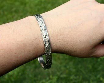 Sterling Silver Bangle - Vintage Sterling Silver Taxco Bangle Bracelet - Sky Band Design - Coyote Tracks Design - Native American Symbols