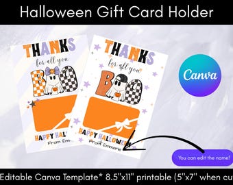 Tarjetero de regalo con forma de fantasma de Halloween / Plantilla editable de Canva (imprimible)