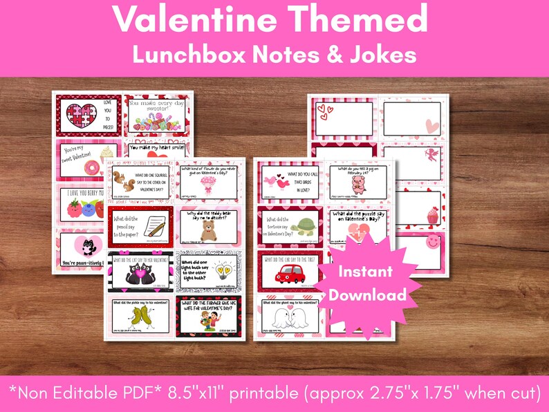 Valentine Lunchbox Notes for Kids | Printable Pun Jokes (digital ...