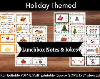 Chistes para la lonchera de Acción de Gracias y Navidad / Notas navideñas imprimibles - Descarga digital