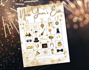 Bingo imprimible de Nochevieja / Juego de fiesta de fin de año / Tarjetas de bingo de descarga instantánea