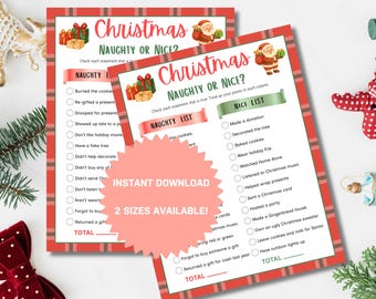 Juego imprimible de Navidad "travieso o bueno" / Actividad divertida para fiestas navideñas / Juego navideño para niños y adultos / Descarga instantánea