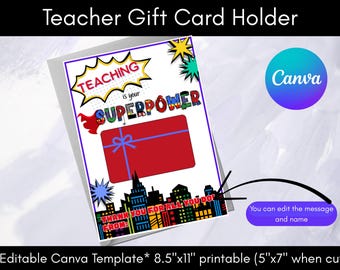 Portatarjetas de agradecimiento para profesores / Tarjeta de agradecimiento de superhéroe (descarga digital)