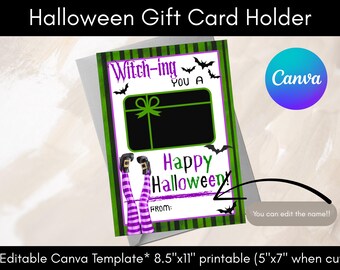 Tarjetero de Halloween / Tarjeta de agradecimiento imprimible de bruja (descarga digital)