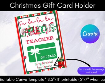 Tarjetero de regalo navideño para profesores / Plantilla editable de Canva (Descarga digital)