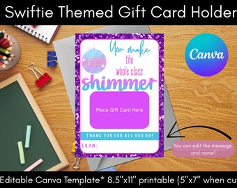 Porta tarjetas de regalo de Taylor Swift / "Haces brillar a toda la clase" / Agradecimiento a Swiftie imprimible