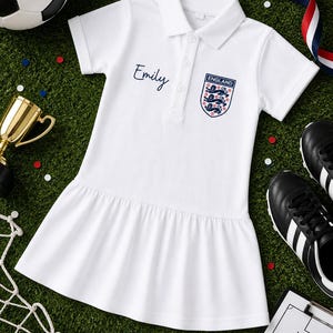 Personalised Girls Polo Dress | England or Scotland Football Outfit, Custom Name Cotton Summer Wear