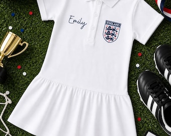 Personalised Girls Polo Dress | England or Scotland Football Outfit, Custom Name Cotton Summer Wear