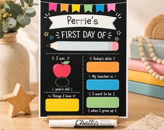 Personalised First Day of School Board | Reusable Wipe Clean A4 Sign (Photo Prop)