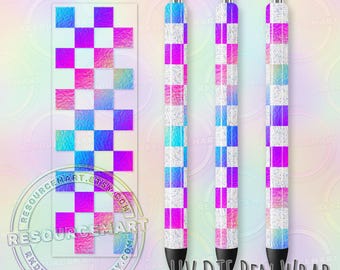 UV DTF Ombre Checker Pen Wrap, Colorful Foil Waterproof UVDTF Transfer Sticker for Custom Papermate Inkjoy Glitter Pens