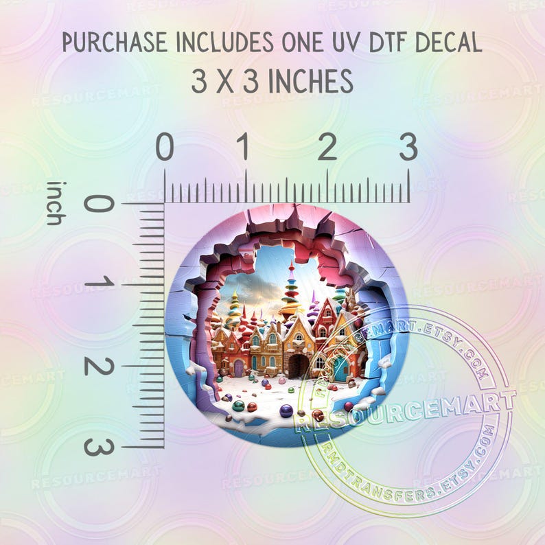 UV DTF 3D Gingerbread Village Decal, Snowy Candy Christmas Scene UVDTF ...