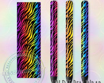 UV DTF Zebra Pen Wrap, Rainbow Retro Waterproof UVDTF Transfer Sticker for Custom Papermate Inkjoy Pens