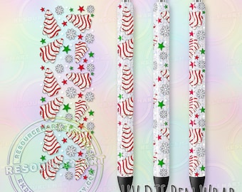 UV DTF Christmas Tree Cake Pen Wrap, Winter Holiday Waterproof UVDTF Transfer Sticker for Custom Papermate Inkjoy Glitter Pens