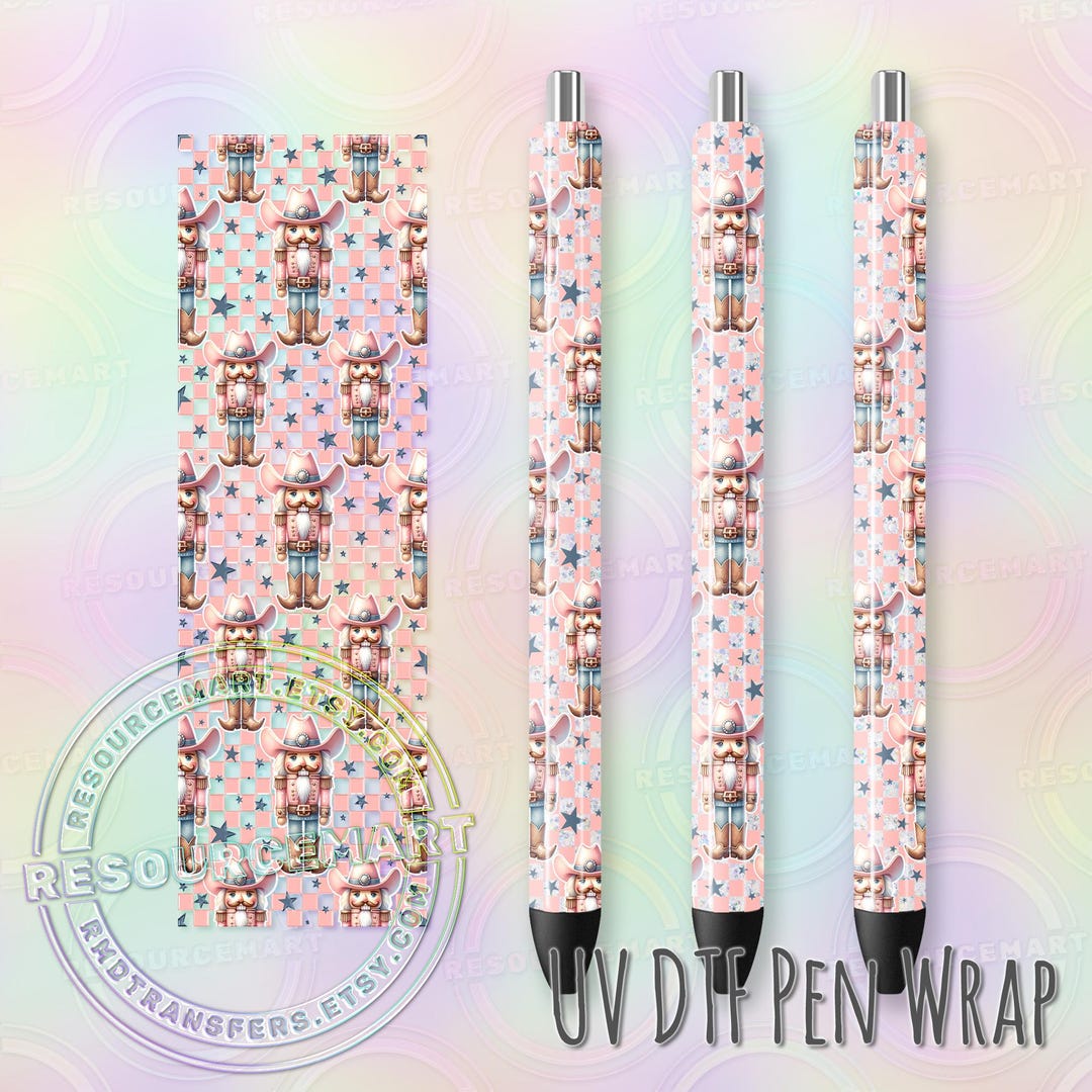 UV DTF Cowboy Nutcracker Pen Wrap, Western Retro Pastel Pink Christmas ...