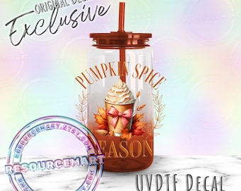 Pumpkin Spice Season UV DTF Decal, ready to apply waterproof Fall Coquette Coffee UVDTF Sticker