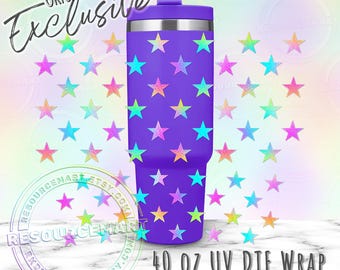 UV DTF Iridescent Stars 40 oz stanley cup wrap, Neon Ombre Retro Y2K Waterproof UVDTF Transfer Sticker for 40oz Handle Tumblers