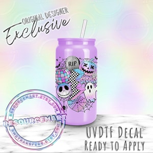 UV DTF decal, 3.5 in retro halloween ready to apply UVDTF transfer, permanent waterproof decal, pastel spooky season, disco checker smiley