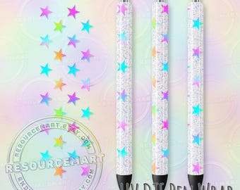 UV DTF Iridescent Stars Pen Wrap, Neon Foil Ombre Waterproof UVDTF Transfer Sticker for Custom Papermate Inkjoy Glitter Pens