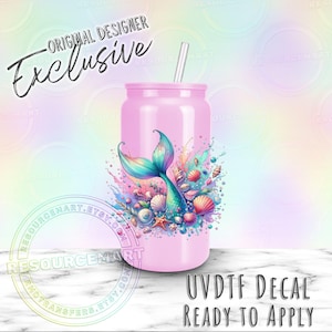 UV DTF Mermaid decal, Colorful Pastel Sea Shells UVDTF tumbler wrap transfer sticker