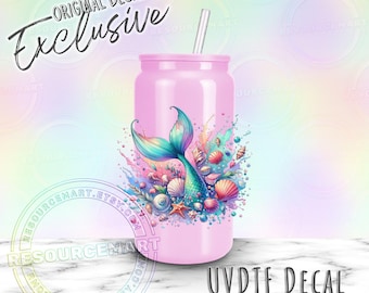 UV DTF Mermaid decal, Colorful Pastel Sea Shells UVDTF tumbler wrap transfer sticker