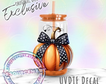 Polka Dot Bow Pumpkin UV DTF Decal, ready to apply UVDTF Waterproof Fall Sticker