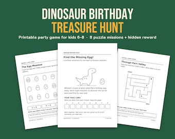 Dinosaur Birthday Party Game for Ages 6-8, Printable Dinosaur Treasure Hunt for Kids, Picture Clue Scavenger Hunt Cards, PDF