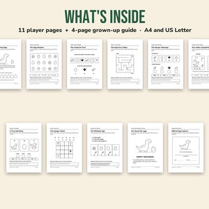 Puede incluir: Un conjunto de actividades digitales titulado WHAT'S INSIDE que incluye 11 p&aacute;ginas para jugadores y una gu&iacute;a para adultos de 4 p&aacute;ginas en formatos A4 y US Letter. Las p&aacute;ginas contienen acertijos, laberintos y juegos en blanco y negro.