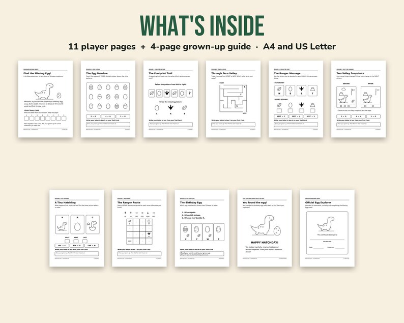 Puede incluir: Un conjunto de actividades digitales titulado WHAT'S INSIDE que incluye 11 p&aacute;ginas para jugadores y una gu&iacute;a para adultos de 4 p&aacute;ginas en formatos A4 y US Letter. Las p&aacute;ginas contienen acertijos, laberintos y juegos en blanco y negro.