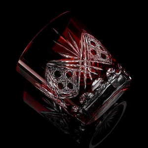 Hand-Carved Amber Kiriko Whiskey Glass: Japanese Crystal Tumbler