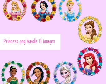 Floral princess png bundle, 8 png images
