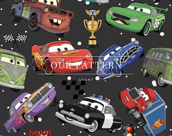 Colorful Happy Cars Seamless Pattern: Digital Print