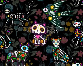 Sugar Skull Skeleton Animals Seamless Pattern (Digital Download)