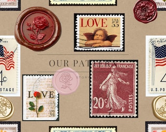 Vintage Stamps Seamless, Stamps Pattern, Boho Design