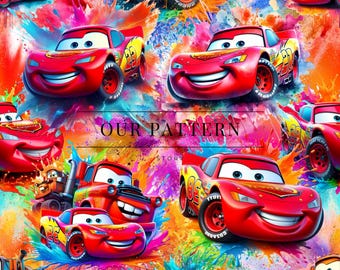Rainbow Cars Seamless Pattern: Vibrant Pink Digital Print (Digital Download)