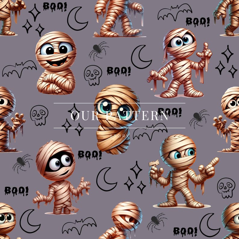 Mummy Pattern Halloween Mummy Seamless Pattern: Happy Mummy Design (digital Download ...