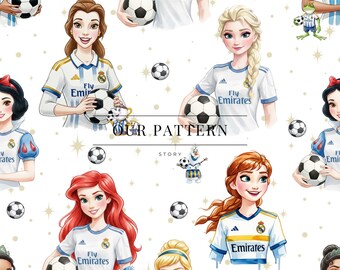 Princess Soccer Seamless Pattern: Girls Sports Print (Digital Download)