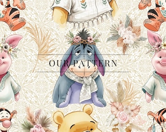 Boho Bear Seamless Pattern: Woodland Friends Digital Print (Digital Download)
