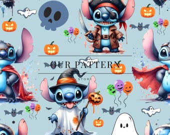 Pirate Halloween Monster Seamless Pattern (Digital Download