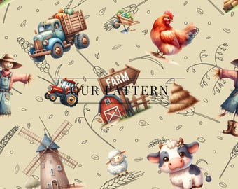 Happy farm days seamless, farmyard seamless