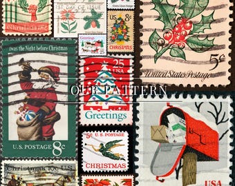 Christmas Postage Stamps Seamless Pattern (Digital Download)