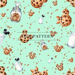 Milk and cookies seamless, mouse shaped cookies and milk seamless