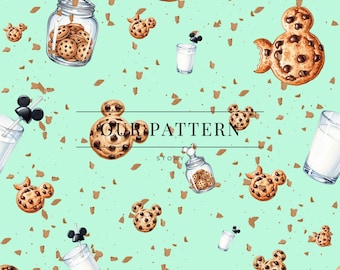 Milk and Cookies Seamless Pattern: Mouse Shaped Design (Digital Download