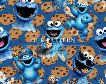 Blue monster seamless pattern
