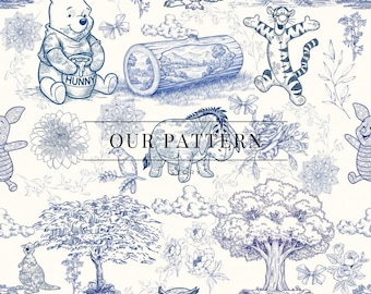 Toile Bear Seamless Pattern: Digital Fabric Design (Digital Download)
