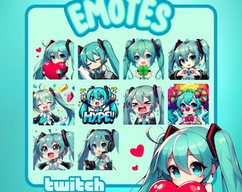 Hatsune Miku Twitch Emotes | Anime Girl Designs (Digital Download)
