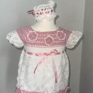 Baby Crochet Dress with Adjustable Matching Headband