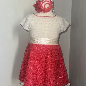 Girls Crochet Dress with Adjustable Matching Headband